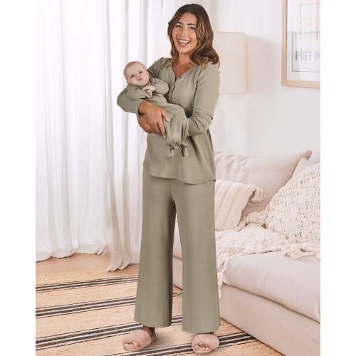 3-Piece Isabelle Maternity Loungewear/ Sleepwear PJ set - Sage Green