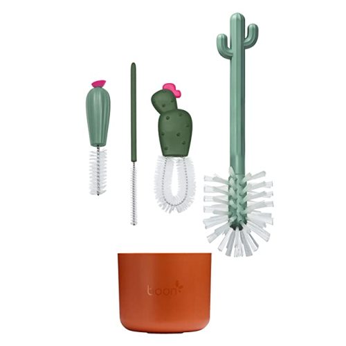Boon Cacti Bottle Cleaning Brush Set - Includes Bottle Brush, Nipple Brush, Detail Brush, and Straw Brush - Baby Bottle Brush Set for Bottle Drying Rack - Baby Essentials - 4 Count - Terracotta Set