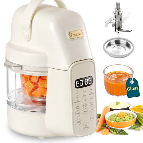 IAGREEA 9 in 1 Auto Glass Baby Food Maker, One Step Cook Grinding, 3 Stage, Touch Screen Control, with 24h Timer, Dishwasher Safety