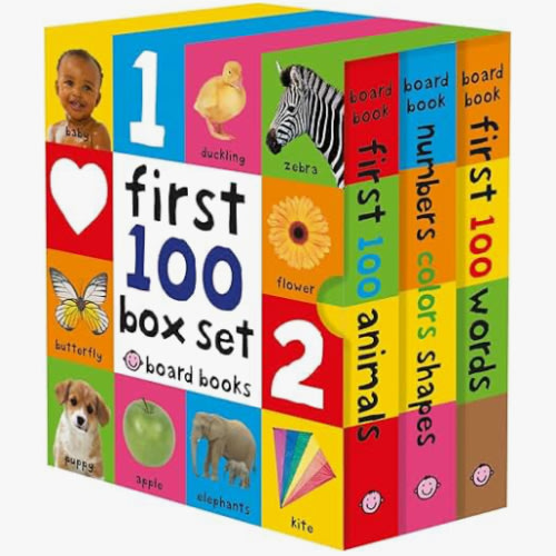 First 100 Board Book Box Set (3 books): First 100 Words, Numbers Colors Shapes, and First 100 Animals