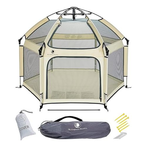 POP 'N GO PLAYPEN - Indoor & Outdoor Baby Playpen for Babies and Toddlers - Baby Beach Tent, Foldable, Portable W/Canopy, Travel Bag, & Mosquito Net - Pop Up Pack and Play Tent (Warm Ivory)