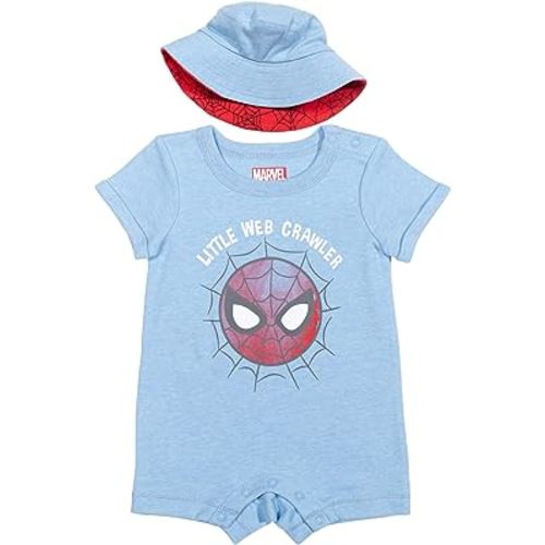 Marvel Avengers Spider-Man Baby Romper and Bucket Sun Hat 3-6 M