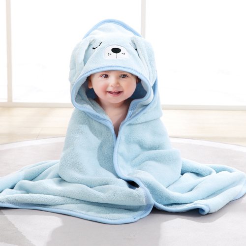 MONEHANE Baby Bath Towel, Absorbent Large Hooded Towel for Kids, Newborn, Babie, Toddler, Infant, Blue Puppy, 31.5 x 31.5 inch