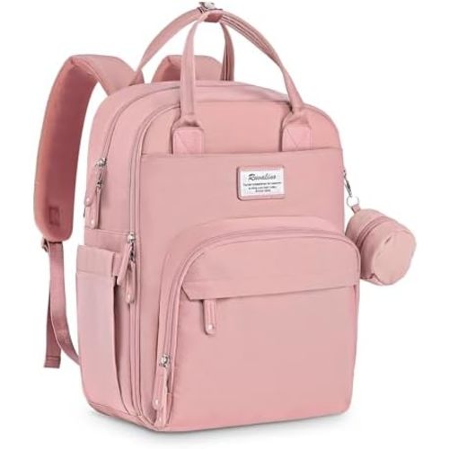 RUVALINO Diaper Bag Backpack, Multifunction Travel Back Pack for Girls, Maternity Baby Changing Bags with Changing Pad for Mom, Large Capacity, Waterproof and Stylish, Pink