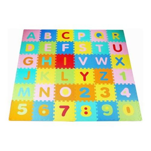 Balancefrom 0.4 Inch Thick Large Non Slip Interlocking Eva Foam Letter Puzzle Home Floor Play Mat Set W/ Edges, Alphabet Cutouts, 36 Tiles