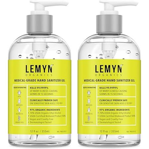 Medical Grade Hand Sanitizer Gel - 97% ORGANIC - 12 FL.OZ. (PACK OF 2)