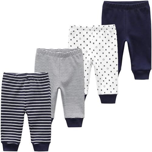 Unisex Baby Cotton 4-Pack Pants Embroidery Pringting Casual Leggings 0-24 Months for Boys and Girls