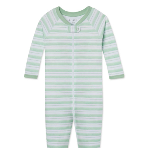 LAKE | Baby | Parisian Green Picnic Stripe Baby Sleeper | 6/9M