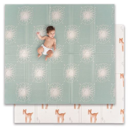JumpOff Jo - Extra Large Waterproof Foam Padded Play Mat for Babies Play & Tummy Time - 77x70 Sunshine and Rainbows