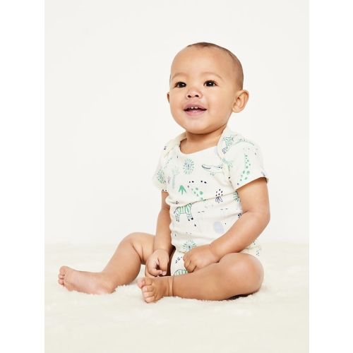 Unisex Printed Ribbed Short-Sleeve Bodysuit for Baby