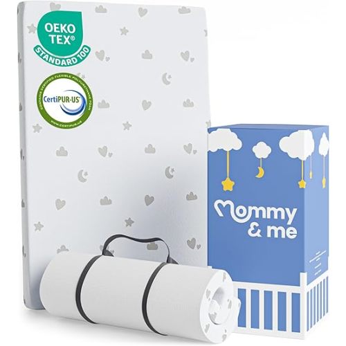 Mommy&Me Pack and Play Mattress (38"x26") with Soft Washable Breathable Cover, Waterproof, CertiPUR-US Certified Foam, Pack&Play Topper - Portable Foam Mini Crib Mattress for Baby Toddler