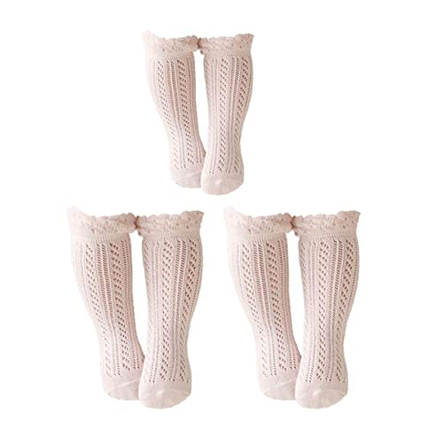 ACTLATI Baby Girls Knee High Socks Hollow Out Anti-skid Knitting Stockings Suitable for 0-2 Years Infants Toddlers