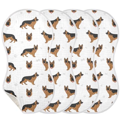 YYZZH German Shepherd Dog Muslin Burp Cloths for Baby 4 Pack Soft 100% Cotton Baby Washcloths Bibs for Boy Girl