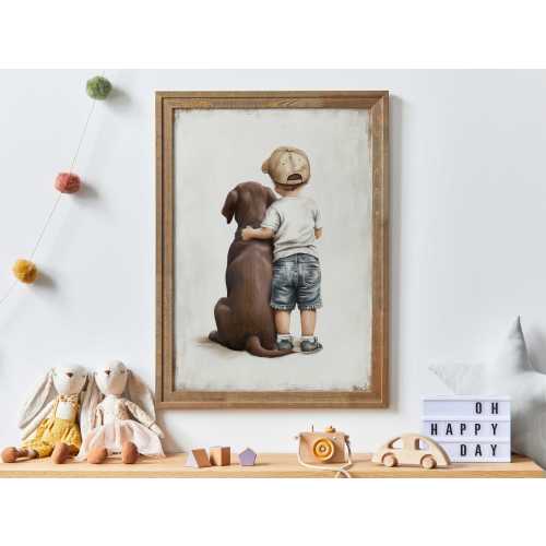 Labrador Nursery Decor, Boy and Dog Art Print, Brown Lab Wall Art, Labrador Retriever Print, Dog Nursery Decor, Printable Dog Art for Kids