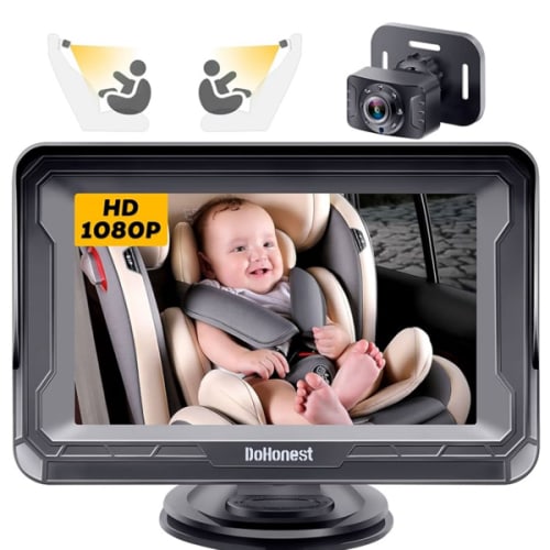 DoHonest Baby Car Camera HD 1080P - Rear-Facing Car Baby Monitor with Night Vision, Adjustable View Angle, Easy Setup, Anti-Glare Display, Safety for Kids & Infants