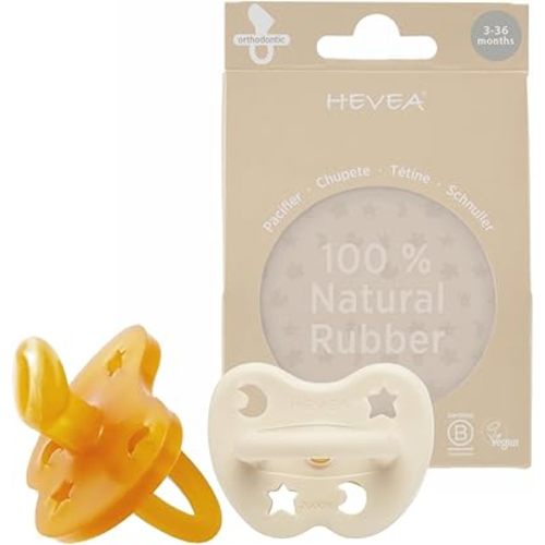 HEVEA Natural Rubber Pacifier Orthodontic 3-36 Months Two-Pack - Milky White & Natural