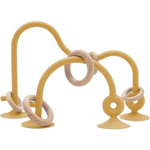 High Chair Toys with Suction Cups For Infant Toddlers Silicone Suction Cup Montessori Educational Teething Toys for Babies Ages 0-6 M+ Baby Teething Toys for 6 to 12 Months(Brownish Yellow)