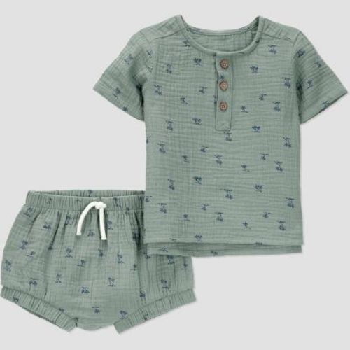 Carter's Just One You®️ Baby Boys' Gauze Scenic Top & Bottom Set - Green Newborn: Cotton T-shirt & Pull-on Shorts