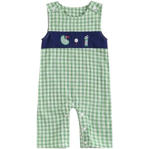 Baby Boy Golf Outfit Sleeveless Golf Cart Embroidery Romper One-piece Jumpsuit Overall Newborn Summer Clothes