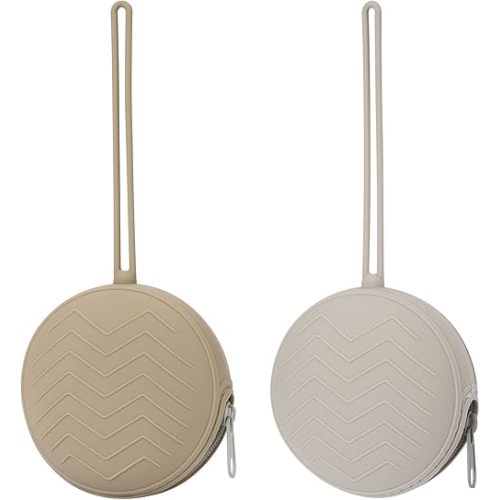 2-Pack Silicone Pacifier Holder Case - BPA-Free Pacifier Holder Pouch for Baby Boys & Girls- Portable & Dishwasher Safe Soother Container for On-The-Go Use (Sand/Light Grey)