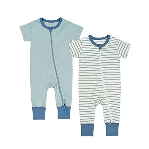 Teach Leanbh Toddler Baby Boys Girls 2-Pack Pajamas Cotton 2 Way Zipper Short Sleeve Footless Romper Sleep and Play