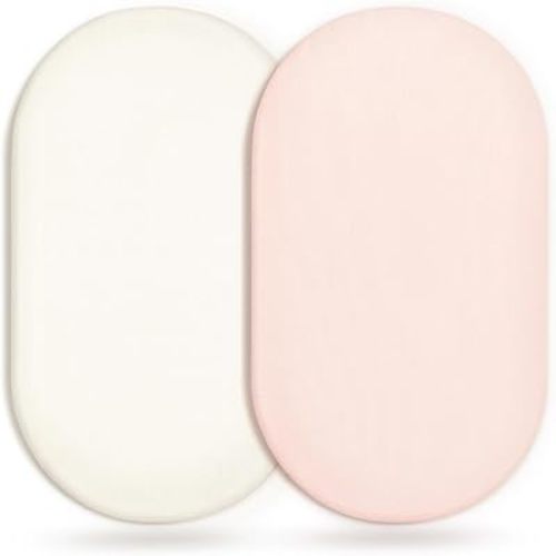 GRSSDER Stretchy Ultra Soft Fitted Bassinet Sheet 2 Pack, Universal Fit for Bassinets Baby Cradle Moses Basket Oval Rectangle Mattress Safe and Snug, Jersey Bassinet Sheets for Girls, Cream/Pink