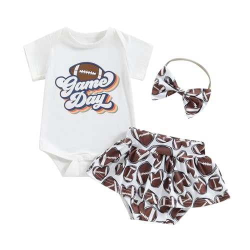 Newborn Baby Girl Football Outfit Game Day Romper Football Tutu Shorts Set Headband 3Pcs Infant Summer Clothes