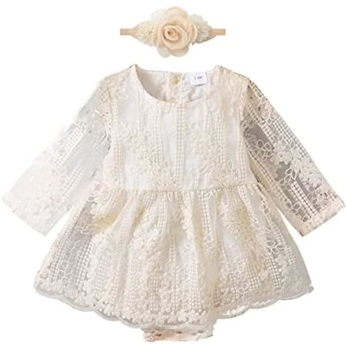 Newborn Infant Baby Girl Fall Winter Romper Dress White Beige Boho Lace Floral Clothes Toddler Long Sleeve Bodysuit