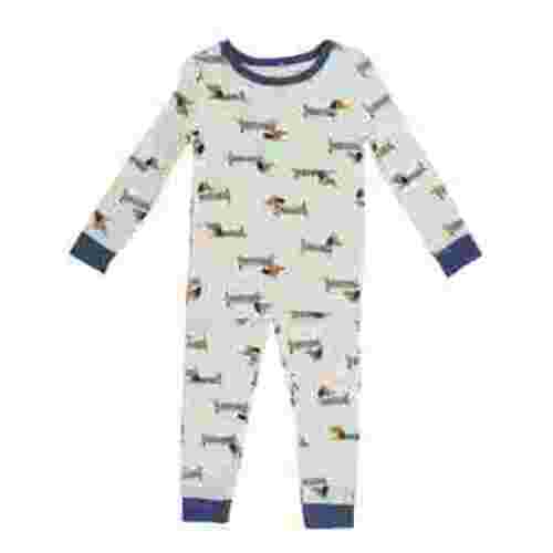 Milkberry Soft Bamboo Pajamas Infant Pajama Set for Boys w/ Matching Socks in White Weiner Dog with Hat Pattern - Size 12 Months