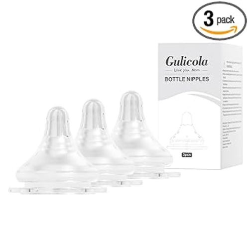 Gulicola Natural Flow Baby Bottle Silicone Nipple Level 2, Medium Flow (M), 3+ Months, 3 Counts (Pack of 1)
