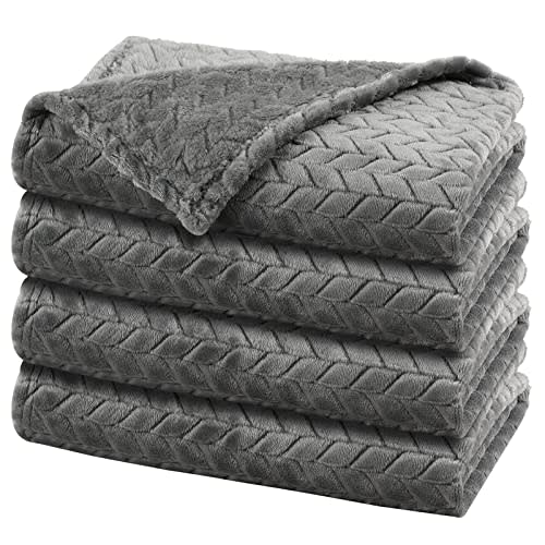 Chumia 4 Pcs Baby Blanket Flannel Cozy Throw Fuzzy Soft Warm Blanket for Newborn Sherpa Fluffy Crib Swaddling Supplies Birthday Baby Shower(24 x 32 Inch,Light Gray)