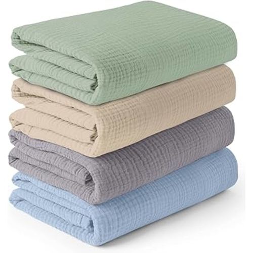 Muslin Swaddle Blankets - 4 Pack | Muslin Baby Blanket for Newborn Boy/Girl | Soft&Breathable Receiving Blankets | Newborn Swaddle Blanket (47" x 47")| Baby Essentials,Registry & Gift- Serene Pastels