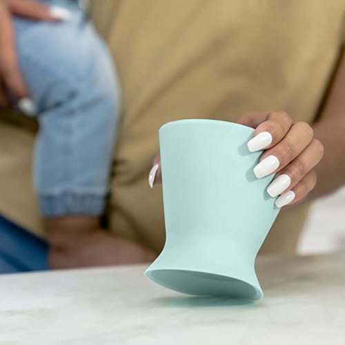 Ingenuity Bokee Baby Bottle Holder Hands Free – One-Hand Bottle or Sippy Cup Prep for Infant to Toddler, Green-Blue - Robins Egg