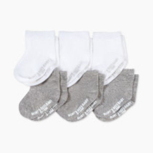 Burt's Bees Baby Solid Crew Socks (6 Pack) - Heather Grey/Cloud, 0-3 Months