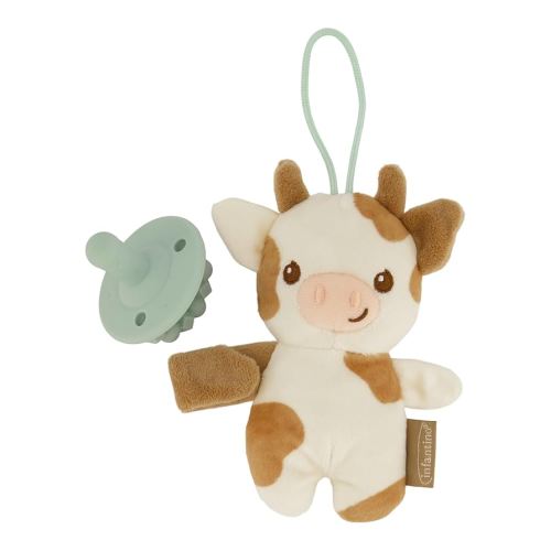 Infantino Snuggle & Soothe PaciPal - Soft Fabric Pacifier Pal with Premium Silicone Pacifier for Baby's Comfort and Self-Soothe, Cow