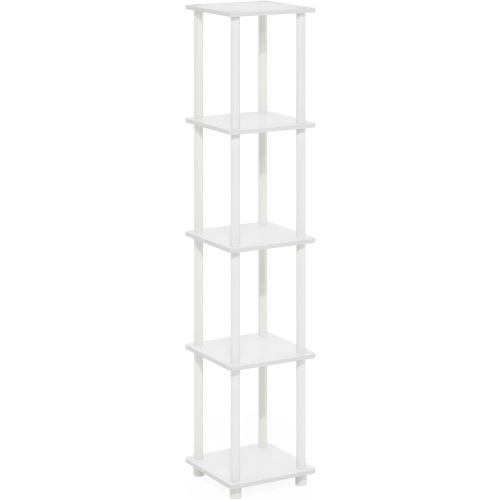 Furinno Turn-N-Tube 5-Tier Corner Square Rack Display Shelf, White/White
