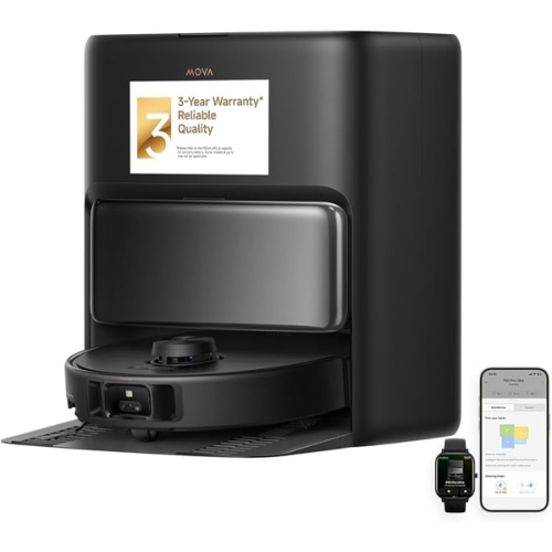 MOVA - P50 Pro Ultra Robot Vacuum & Mop, Auto Removable Mop,19000 Pa Suction, 75℃ Hot Water Self-Washing,Auto Empty&Refill - Black