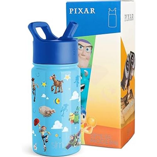 Simple Modern Disney Pixar Toy Story Kids Water Bottle with Straw Lid | Reusable Insulated Stainless Steel Cup for Boys, School | Summit Collection | 14oz, Toy Story Andys Toys