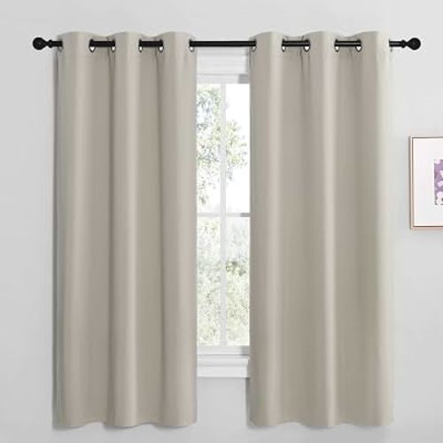 NICETOWN Kitchen Curtains for Decoration, Thermal Insulated Grommet Room Darkening Draperies/Panels for Laundry (Natural, 2 Panels, W42 x L68 inches)
