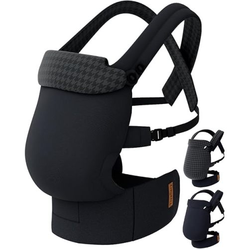 Tivellary Reversible Baby Carrier – Black Solid & Houndstooth; Lightweight & Breathable Lyocell Fabric; Ergonomic Lumbar Support and Quick Hands-Free Wear for Newborn to Toddler (7–44 lbs)