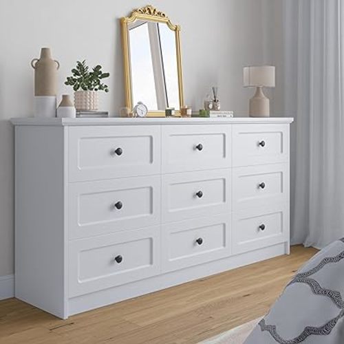 63'' W Long Modern Dresser 9 Drawers with Handles, White Dresser & Chest of Drawers with Large Capacity Storage, Freestanding Storage Dressers for Bedroom, Living Room, Hallway