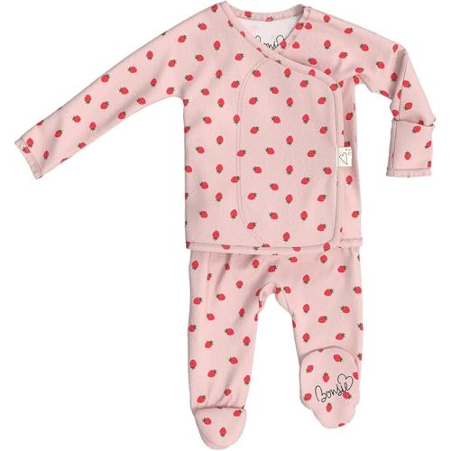 Newborn Bonsie Skin to Skin Babywear Footed Bodysuit - Pink Strawberry Pattern Baby One Piece - Strawberries