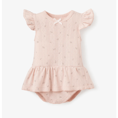 Size: 3-6 MO | Blush Floral Organic Cotton Pointelle Romper