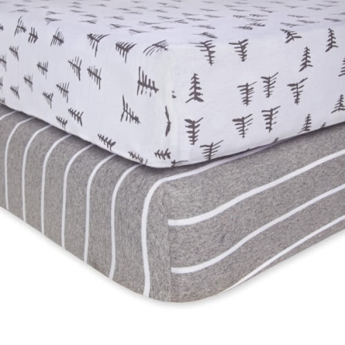 Pine Forest & Stripe Organic Cotton BEESNUG® Fitted Crib Sheet 2 Pack