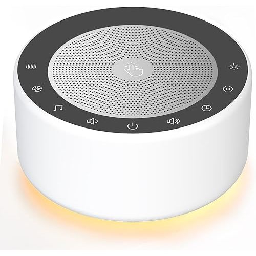 Kipcush White Noise Sound Machine with Nursery Lamp, Mood Lighting, 7 Colour Night Light, 30 Soothing Sounds for Baby/Adult. Timer, Plug in, Memory Function, Touch Control