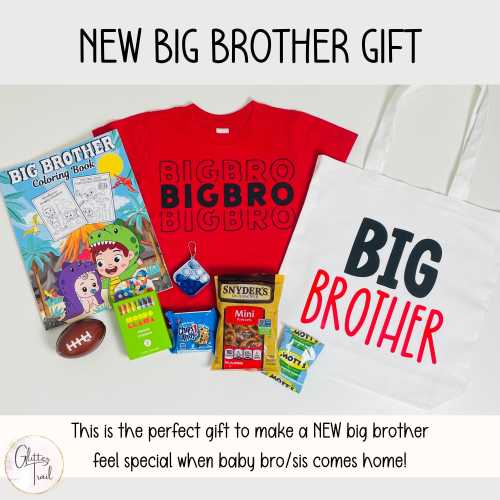 Personalized Big Brother Gift Bag Big Bro Activity Busy Box Gift Bag for New Big Brother New Baby Announcement Gift for Sibling Keepsake Bag