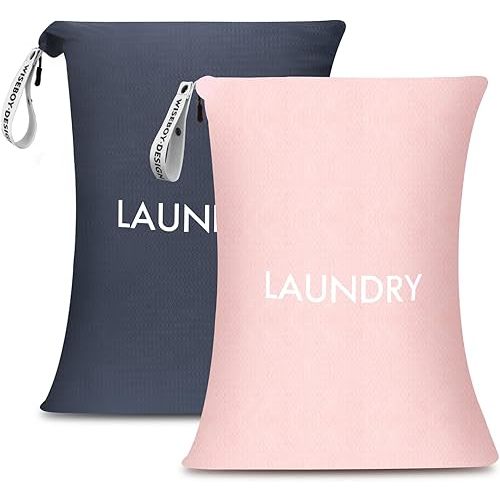 WiseBoy 2 Pack Laundry Bags, Travel Laundry Bag for Dirty Clothes, Washable Nylon Wet Dry Bag, Swimming Yoga Bathing Suit Workout Wet Dry Bags