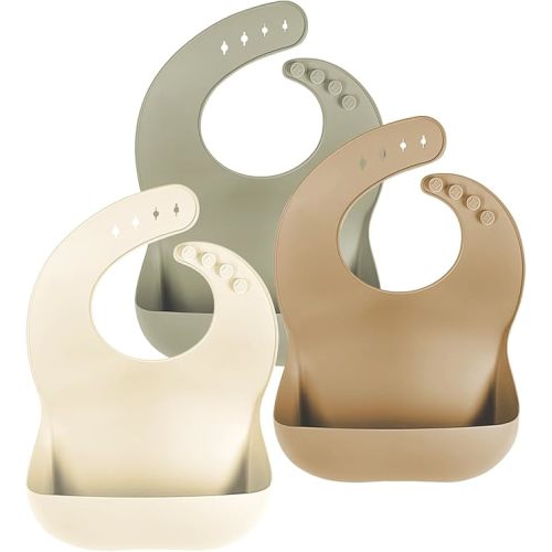 Cuddle Campus Set of 3 Silicone Bibs for Babies & Toddlers,Soft Adjustable Bibs with Pocket Food Catcher for Baby Girl,Boy