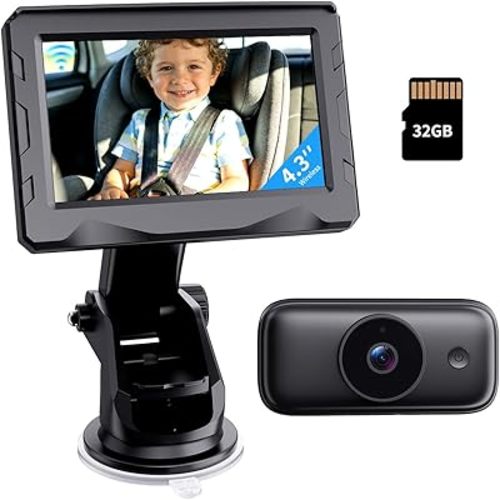 Wireless Baby Car Camera with 1080P HD Night Vision, Long Battery Life, No Wi-Fi Needed – Easy Install Baby Monitor for Car Seat, Real-Time Video, Adjustable Viewing Angle, Perfect Baby Travel Gift