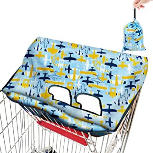 Shopping Cart Cover for Baby, High Chair Cover, Grocery Cart Seat Covers for Baby, Kids, Infants & Toddlers, Portable 2-in-1 Design, Includes Free Carry Bag (Cartoon Airplane)